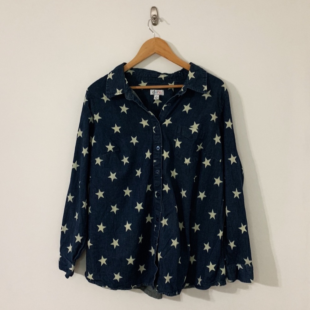 Star printed jean button down shirt